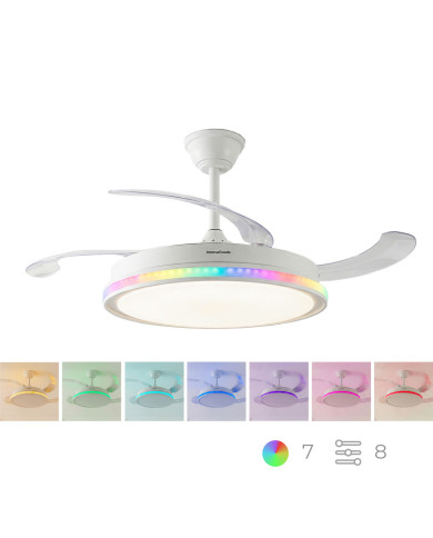 Ceiling Fan with RGB LED Light, 4 Retractable Blades and Remote Control InnovaGoods