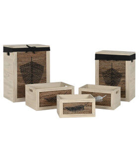 Cesto para la Ropa Sucia Home ESPRIT Negro Natural Madera 40 x 30 x 56 cm 5 Piezas
