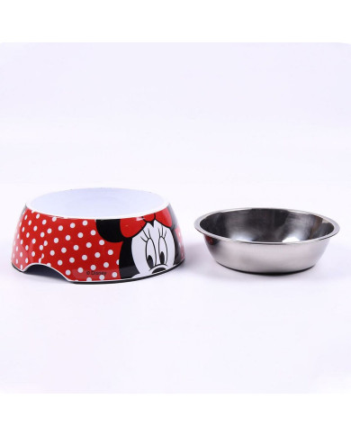 Dog Feeder Minnie Mouse Red Melamin 180 ml Black Metal