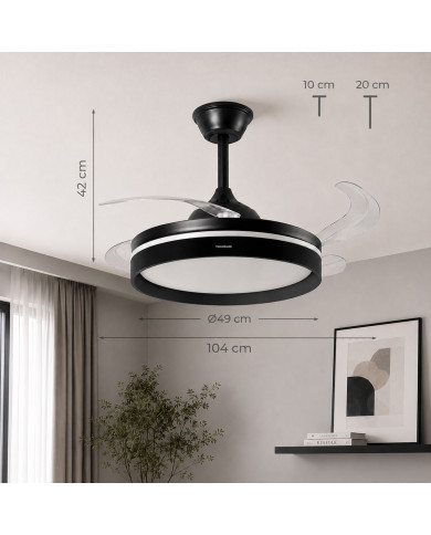 Ceiling Fan with LED Light, 4 Retractable Blades and Remote Control InnovaGoods