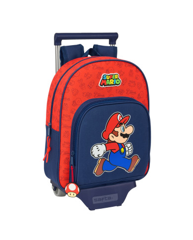 School Rucksack with Wheels Super Mario Trick Red Dark blue 28 x 34 x 10 cm