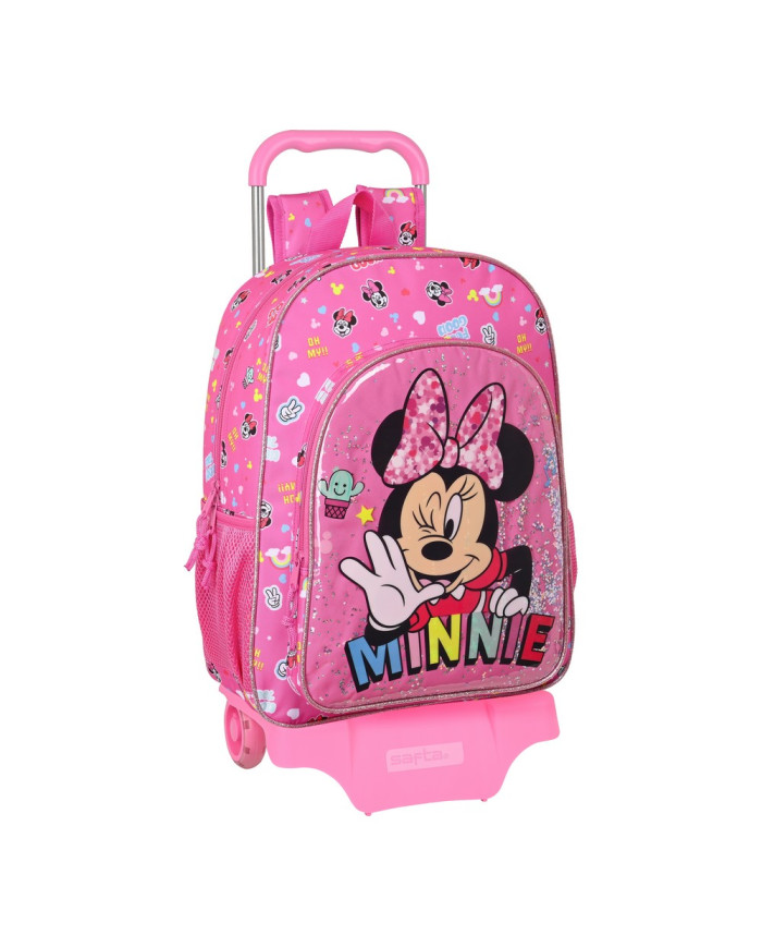 School Rucksack with Wheels Minnie Mouse Lucky Pink 33 x 42 x 14 cm