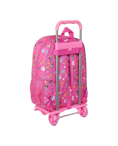 School Rucksack with Wheels Minnie Mouse Lucky Pink 33 x 42 x 14 cm