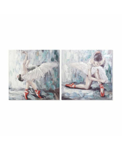 Painting DKD Home Decor Canvas Grey Blue Wood White (100 x 3 x 100 cm) (2 Units)