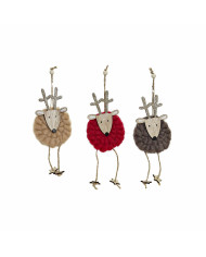 Christmas bauble DKD Home Decor Polyester Wood Reindeer (3 pcs) (8 x 3 x 26 cm)