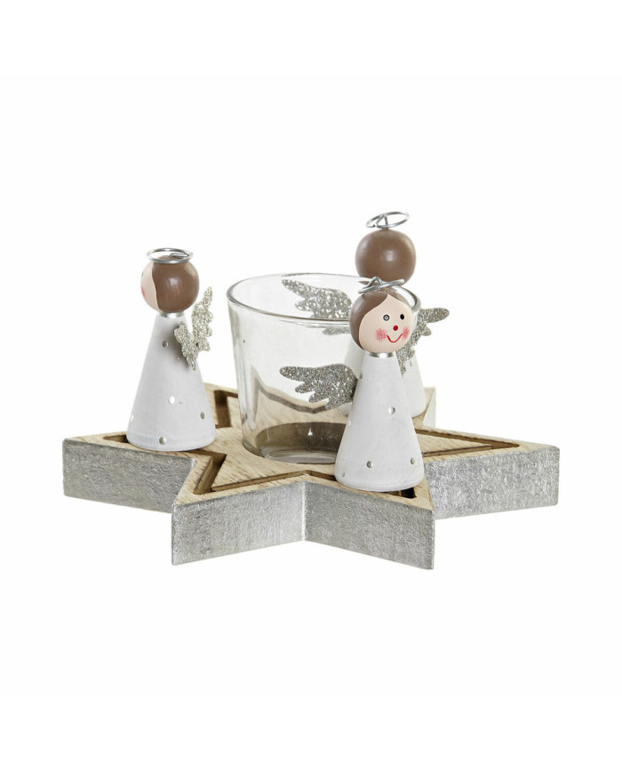 Christmas Candle Holder DKD Home Decor Crystal Wood (17 x 17 x 9 cm)