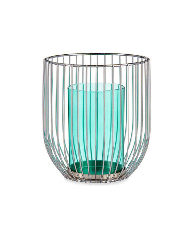Candleholder Gift Decor Blue Silver Metal Glass 15 x 17 x 15 cm Cage
