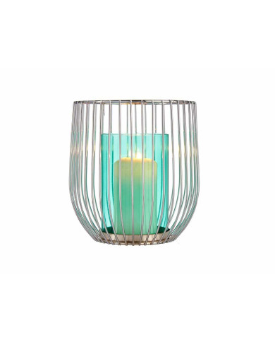 Candleholder Gift Decor Blue Silver Metal Glass 15 x 17 x 15 cm Cage