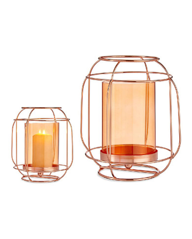 Candleholder Gift Decor Copper Amber Metal Glass 19 x 20 x 19 cm Lantern