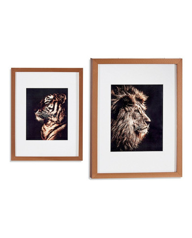 Painting Gift Decor Bronze Glass Particleboard Tiger Lion 33 x 3 x 43 cm 33 x 43 x 3 cm
