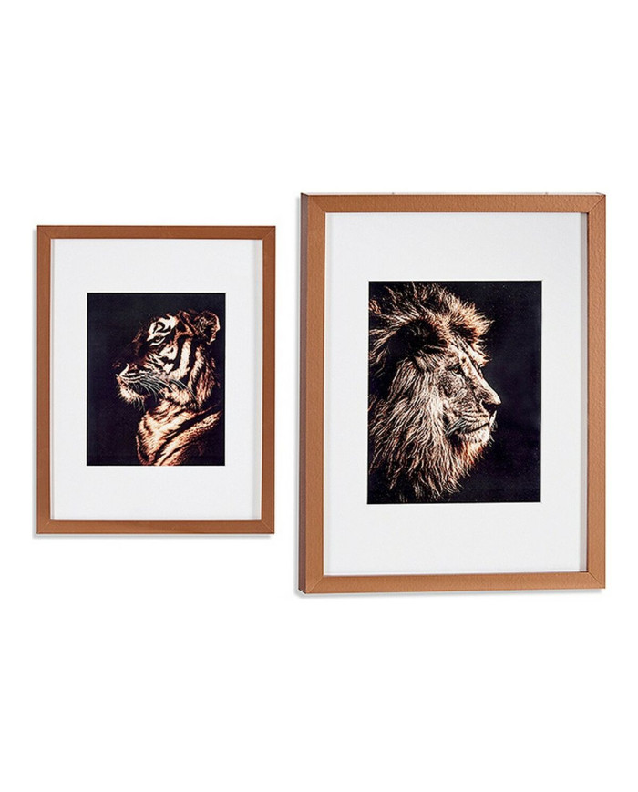 Painting Gift Decor Bronze Glass Particleboard Tiger Lion 33 x 3 x 43 cm 33 x 43 x 3 cm