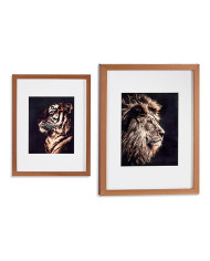 Painting Gift Decor Bronze Glass Particleboard Tiger Lion 33 x 3 x 43 cm 33 x 43 x 3 cm