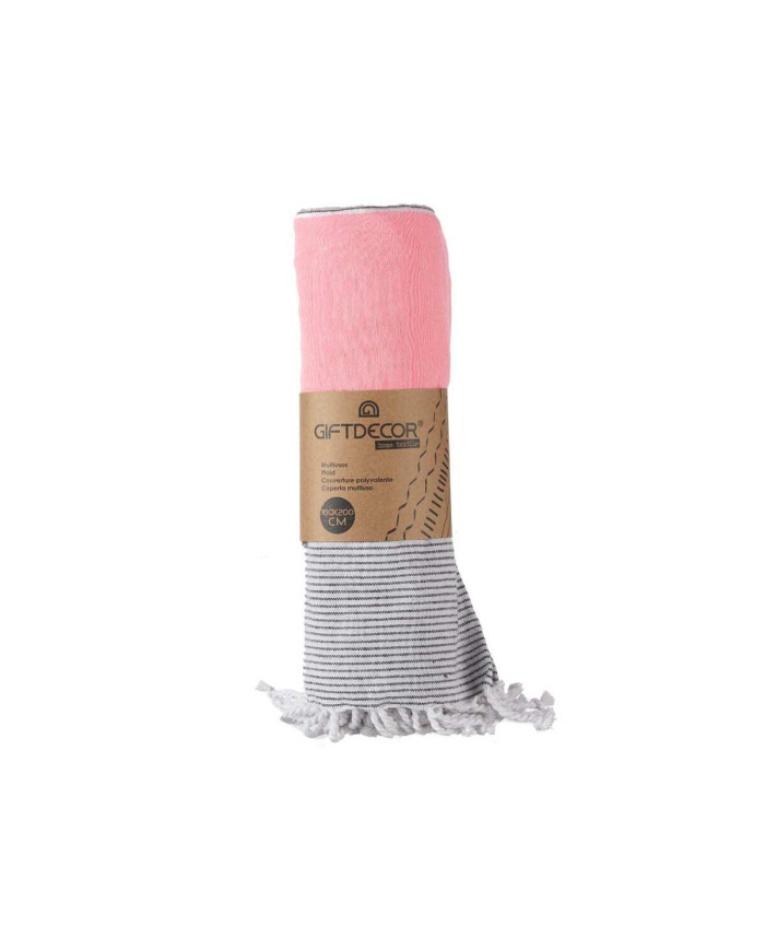 Multipurpose throw Gift Decor Pink 160 x 200 cm 40 x 9 x 8 cm Stripes