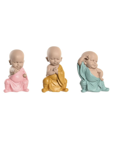 Decorative Figure DKD Home Decor Blue Pink Yellow Resin Monk (8 x 5,5 x 12,7 cm) (3 Units)