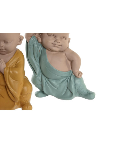 Decorative Figure DKD Home Decor Blue Pink Yellow Resin Monk (8 x 5,5 x 12,7 cm) (3 Units)