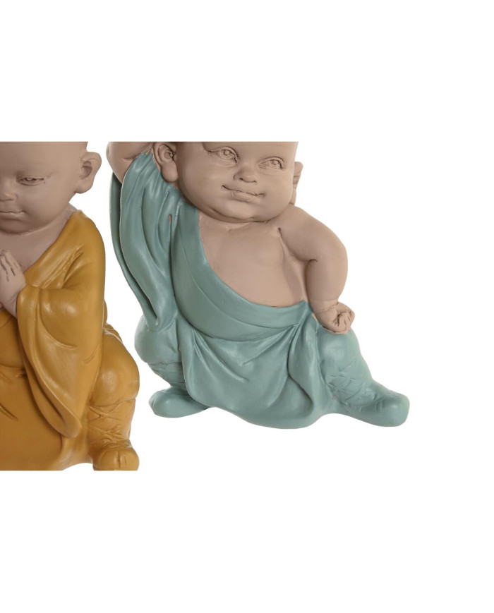 Decorative Figure DKD Home Decor Blue Pink Yellow Resin Monk (8 x 5,5 x 12,7 cm) (3 Units)