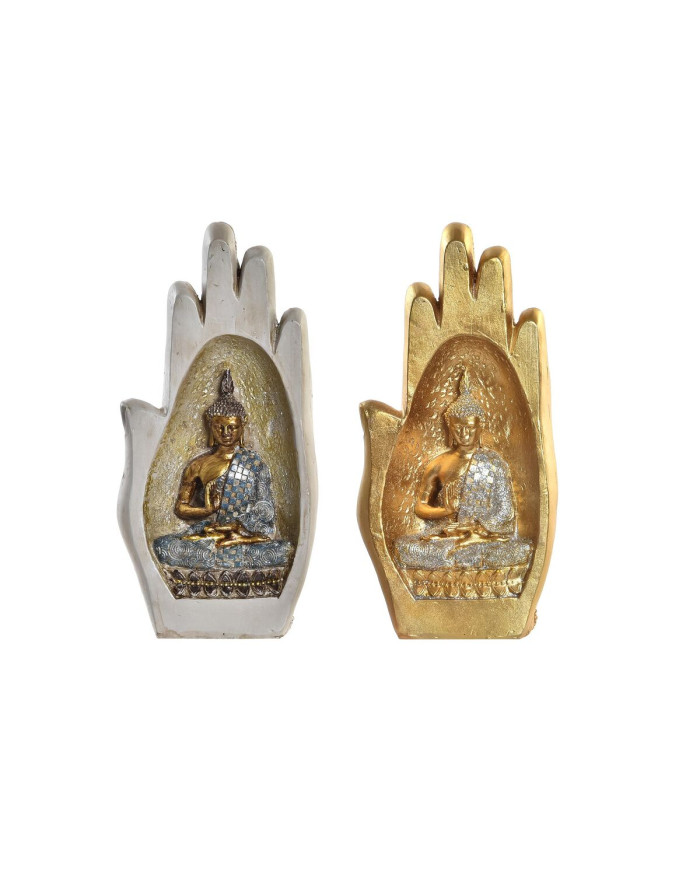 Decorative Figure DKD Home Decor Grey Golden Buddha Resin (10 x 7,2 x 20,9 cm) (2 Units)