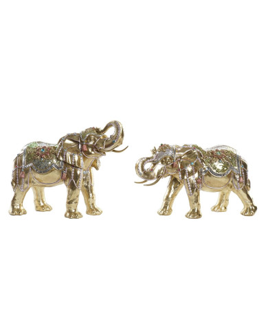 Decorative Figure DKD Home Decor Elephant Golden Resin Multicolour (45,5 x 20 x 35 cm) (2 Units)