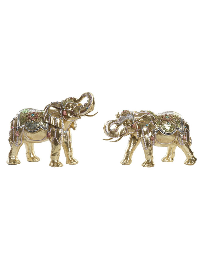 Decorative Figure DKD Home Decor Elephant Golden Resin Multicolour (45,5 x 20 x 35 cm) (2 Units)