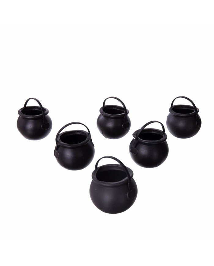 Halloween Decorations My Other Me Mini Cauldrons Black With handles (6 uds) (5 x 7 x 7 cm)