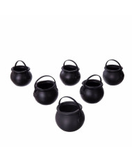 Halloween Decorations My Other Me Mini Cauldrons Black With handles (6 uds) (5 x 7 x 7 cm)