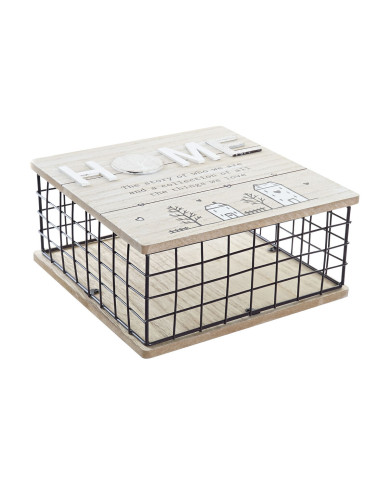 Decorative box DKD Home Decor Black Natural Metal MDF Wood
