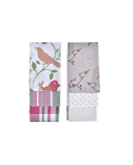 Set of Cloths DKD Home Decor Brown Red Green Beige 60 x 0,5 x 40 cm Flowers Birds