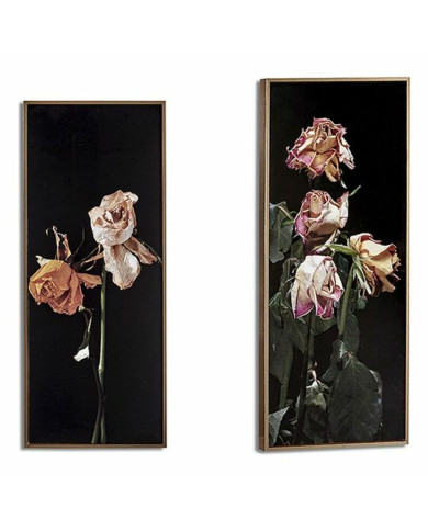 Painting Gift Decor Black Gold Golden Particleboard Flowers 21,2 x 2 x 51,2 cm 21,2 x 51,2 x 2 cm