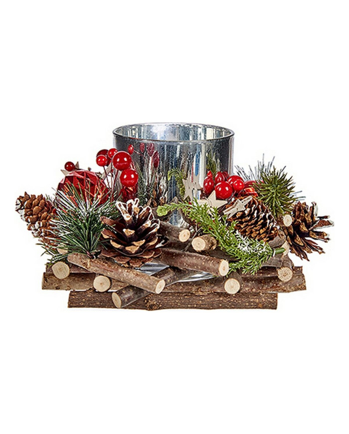 Christmas Candle Holder Krist+ Red Green Silver Natural 20 x 11 x 20 cm