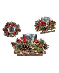 Christmas Candle Holder Krist+ Red Green Silver Natural 20 x 11 x 20 cm