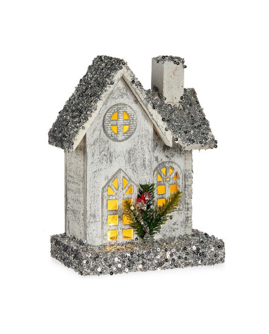 Decorative Figure Krist+ White Grey Glitter House Christmas 19,5 x 25 x 9 cm LED Light