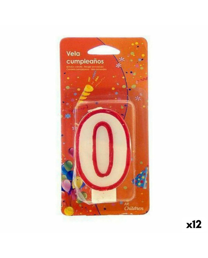 Candle Birthday Number 0 White Red (12 Units)