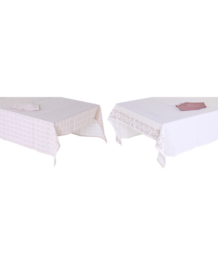 Tablecloth and napkins DKD Home Decor 150 x 150 x 0,5 cm Pink White (2 Units)