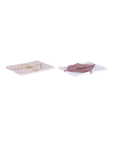 Tablecloth and napkins DKD Home Decor 150 x 150 x 0,5 cm Pink White (2 Units)