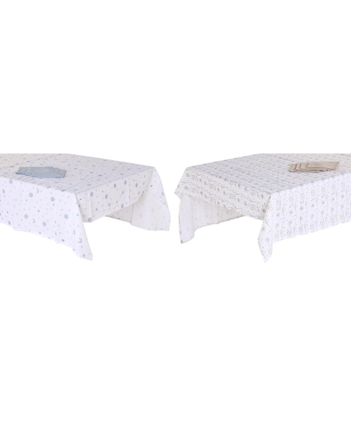Tablecloth and napkins DKD Home Decor 150 x 150 x 0,5 cm Blue Brown White (2 Units)