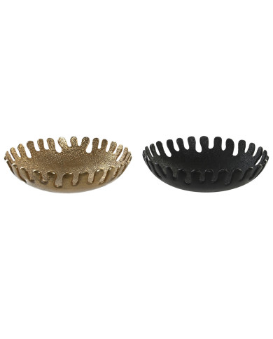 Centerpiece DKD Home Decor Black Golden Aluminium 32 x 32 x 9 cm (2 Units)