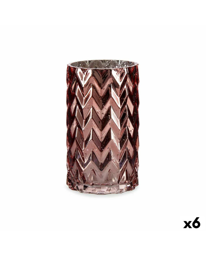 Vase Gift Decor Pink Crystal Ear (of wheat) Engraving 11,3 x 19,5 x 11,3 cm (6 Units)