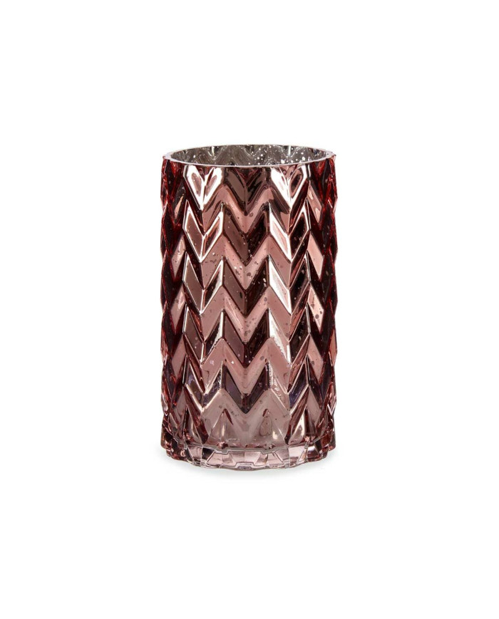 Vase Gift Decor Pink Crystal Ear (of wheat) Engraving 11,3 x 19,5 x 11,3 cm (6 Units)