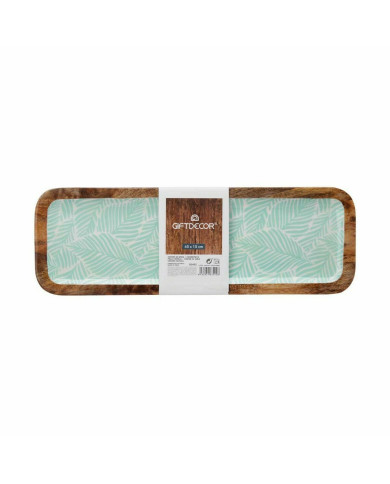 Centerpiece Gift Decor White Brown Green Polyester Resin Mango wood 45 x 15 cm 15,2 x 2,54 x 45,7 cm Leaf of a plant (6 Units)
