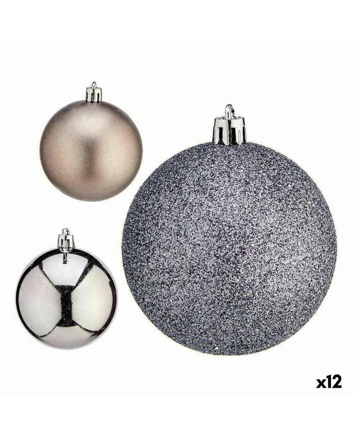 Set of Christmas balls Krist+ Silver Plastic Ø 7 cm (12 Units)