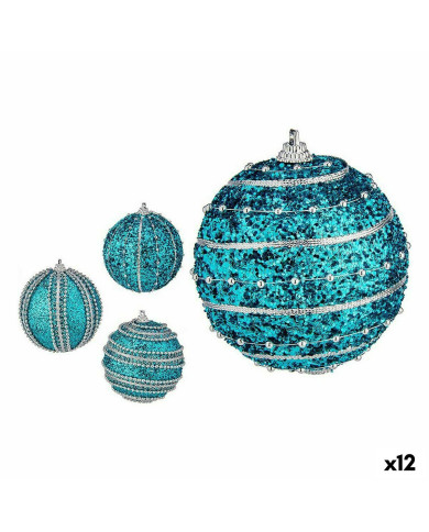 Set of Christmas balls Krist+ Blue PVC Ø 8 cm With relief (12 Units)