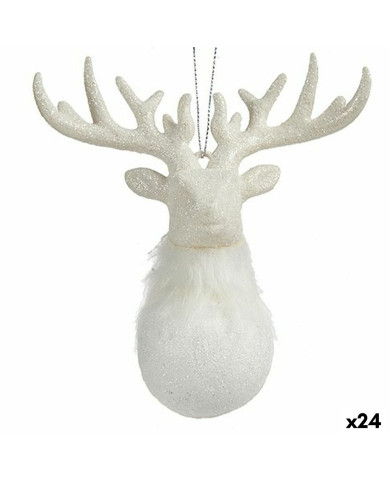 Christmas bauble Krist+ White Plastic Glitter Reindeer 14 x 15,5 x 7 cm (24 Units)
