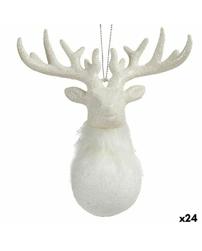 Christmas bauble Krist+ White Plastic Glitter Reindeer 14 x 15,5 x 7 cm (24 Units)
