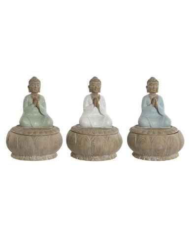 Decorative Figure Home ESPRIT White Green Turquoise Oriental 11 x 11 x 15 cm (3 Units)