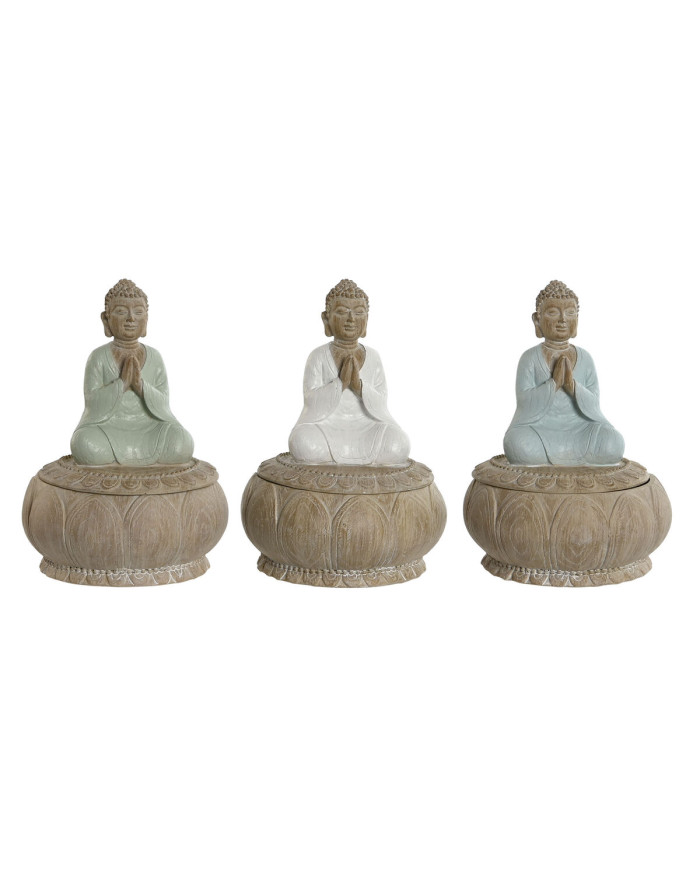 Decorative Figure Home ESPRIT White Green Turquoise Oriental 11 x 11 x 15 cm (3 Units)