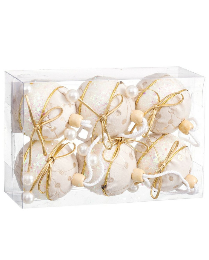 Christmas Baubles White Golden Polyfoam Fabric Lasso 6 x 6 x 6 cm (6 Units)