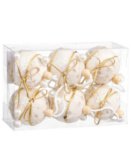 Christmas Baubles White Golden Polyfoam Fabric Lasso 6 x 6 x 6 cm (6 Units)