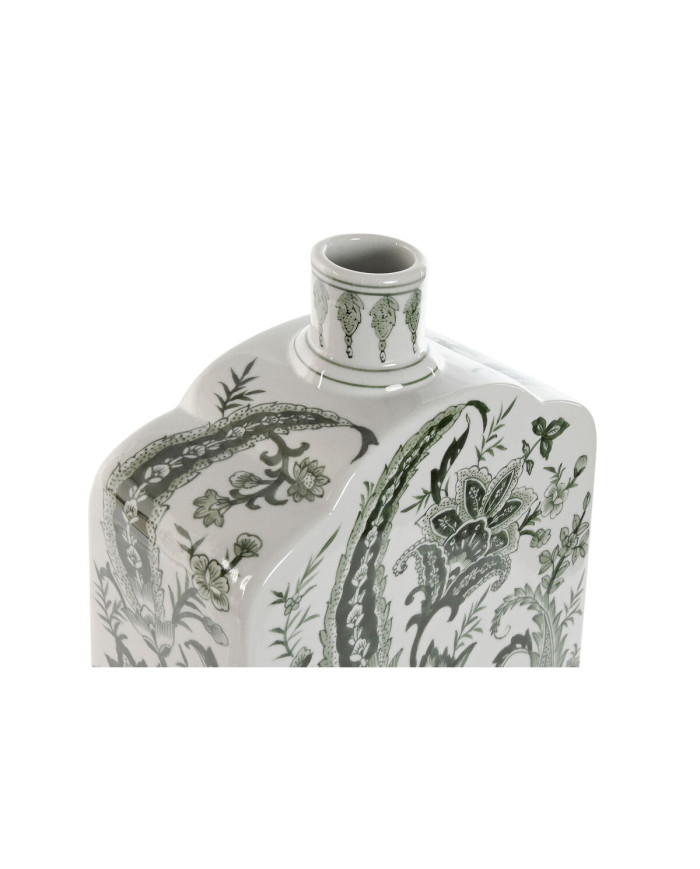 Vase Home ESPRIT White Green Porcelain Leaf of a plant 21 x 10 x 48 cm