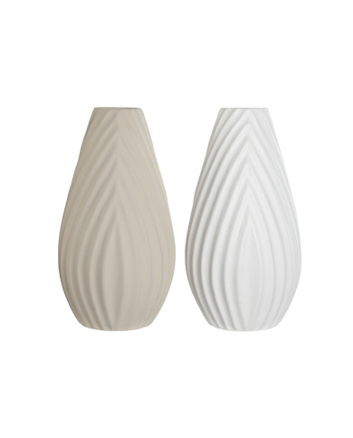 Vase Home ESPRIT White Beige Stoneware Traditional style 24 x 24 x 41 cm (2 Units)