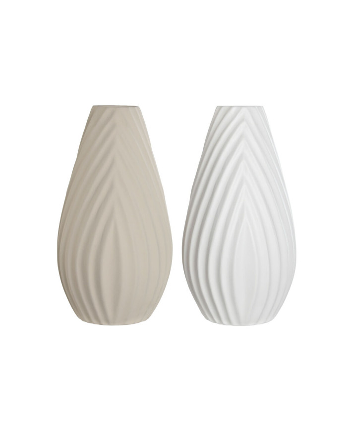 Vase Home ESPRIT White Beige Stoneware Traditional style 24 x 24 x 41 cm (2 Units)